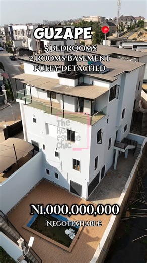 Abuja Real Estate Chic on Instagram: "FOR SALE: BRAND NEW 5 BEDROOMS DETACHED DUPLEX, 3 FAMILY LOUNGES AND 2 ROOMS BASEMENT KEY FEATURES: -All en-suite rooms -Spacious kitchen -Swimming pool -Elevator -Cinema -Guest toilet -Spacious rooms -Family lounge -2 Balconies -Ample parking space -Massive Compound -Serene Environment PRICE: N1 BILLION (Negotiable) LOCATION: Guzape, Abuja. (Tarred roads) 5% brokers service charge applies ! #abuja #abujarealestate #explore #abujaproperties #fyp #explorepage