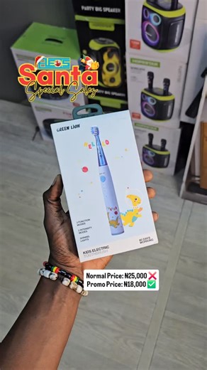 🎅🎄SantaSale is still on! Grab the Green Lion Kids Electric Toothbrush. 3 cleaning modes, food-grade bristles, shining lights, waterproof design, and a long-lasting 60-day battery. Perfect Xmas Gift for your little ones Normal Price: ₦25,000 ❌ Promo Price: ₦18,000 ✅ Contact us to order ‼️ Nationwide delivery 🚚 #SantaSale #Elects #KidsToothBrush #ElectricToothbrush #KidsElectricToothbrush #Toothbrush #OralCare #PromoDeal | TheElectsng