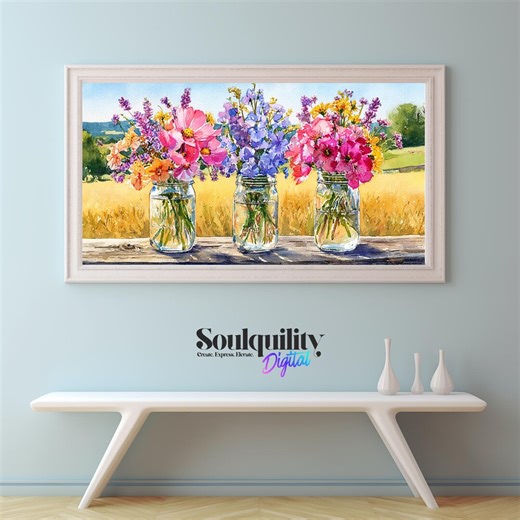 Rustic Mason Jar Wildflower Printable, Watercolor Floral Wall Art, Cottagecore Garden Decor, Digital Download - Etsy