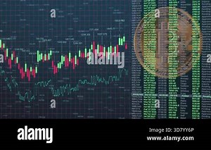 Dynamic Cryptocurrency Market Trends Illustrated with Bitcoin Chart Fluctuations and Metrics Displayed, Showcasing Financial Analysis Through Visual Data Representations. High quality 4k footage