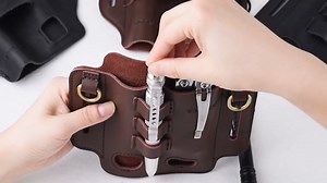 Leather EDC Belt Organizer, SOGCASE Multitool Sheath for Flashlight, Pen, Keys (Black) Medium