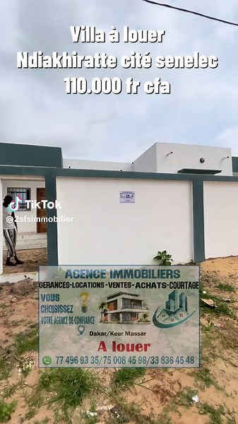 Villa à louer 2 chambre salon 110.000fr cfa Ndiakhiratte Cité senelec disponible 29/09/2026 #locationappartement #villaavendredakar #geranceimmobiliere #location #ndiakhirate @2SFSkeurmassar
