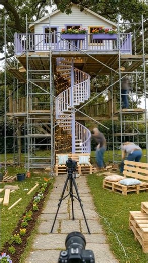 Building an Amazing Treehouse on a Giant Tree 🌳 | DIY Tree Platform #Shorts