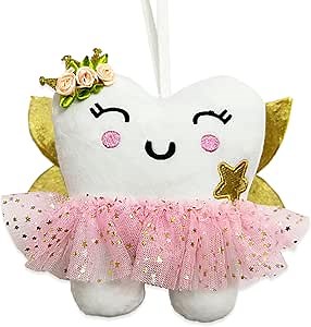 Tooth Fairy Pillow With Pocket for Girls, Plush Doll With Glittering Wings, Gifts