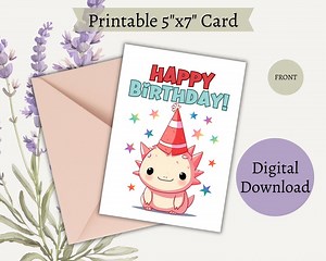 Axolotl Birthday Card, Happy Birthday Axolotl Lover, Happy Birthday Card, Instant Download Printable Greeting Card, Card for Her, Kawaii - Etsy