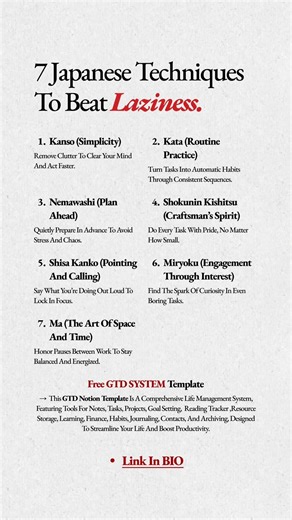 7 Japanese Techniques to Beat Laziness ↓ #japan #lazy #motivation #reels #mindset #shorts