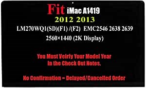 Replacement Compatible with Apple iMac A1419 27" 2K LED LCD Screen Panel Front Glass Full Assembly LM270WQ1(SD)(F1) or (F2) 2012 2013