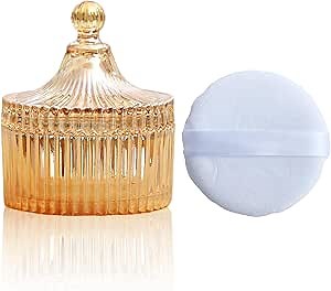 Body Powder Puff and Container, Glass Box for Dust Puff, Powder applicator with Case for Dusting powder (retro)