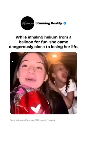 Stunning Reality on Instagram: "She thought it was just harmless fun — inhaling helium from a balloon to make her voice sound funny. But within seconds, the laughter stopped. Her vision blurred, and she struggled to breathe. What seemed like a joke almost turned into tragedy. Helium may seem innocent, but it can silently rob your body of oxygen. Always remember — a few seconds of fun should never come at the cost of your life. 🚀 Follow 👉 @stunning_reality08 💬 Share | 