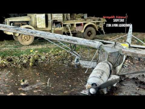 Diorama of a plane crash in a marshy area