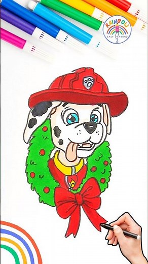 Draw PAW Patrol Simple | Draw PAW Patrol Marshall Cute Tutorial 🌈 🐶 #short #pawpatrol #christmas