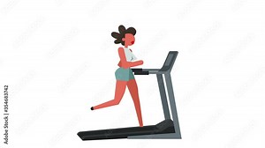 Stick Figure Pictogram Color Woman Girl Character Running On Treadmill Cartoon Animation
