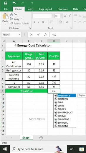 calculate energy cost by multiplying usage (kWh) and rate ($/kWh)
