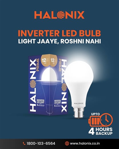 127 reactions · 18 shares | Lights out? Not you. With Halonix Inverter LED Bulb, shine on even during power cuts. Up to 4 hours of backup, because your glow deserves no interruptions. #Halonix #InverterLEDBulb #PowerBackupBulb #StayBright | Halonix Technologies | Facebook