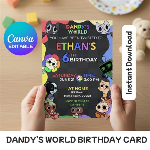 Dandy’s World Birthday Invitation, Editable Kids Party Invite, Roblox Twisted Toon Printable Canva Template, Instant Download - Etsy
