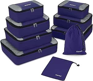 Gonex Packing Cubes for suitcase, 9 Set Lightweight Travel Luggage Packing Organizers with Laundry Bags Travel Essentials Travel Bags for Carry on Suitcases