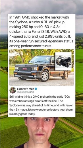 In 1991, GMC shocked the market with the Syclone, a turbo 4.3L V6 pickup making 280 hp