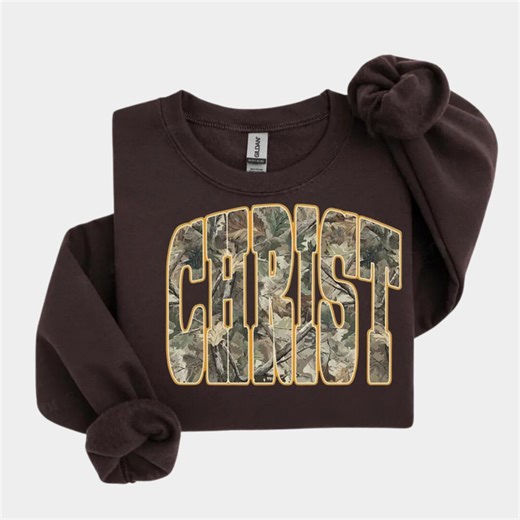 Christ Sweatshirt Hoodie Camo Lettering | Christian Crewneck - Etsy