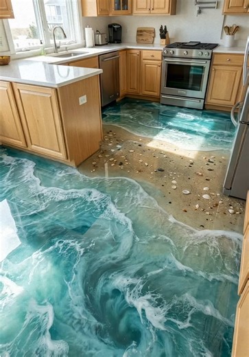 Ocean-Themed Epoxy Kitchen Design Inspiration