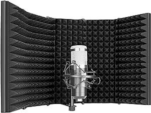 Neewer Pro Microphone Isolation Shield, 5-Panel Pop Filter, High Density Absorbent Foam Front & Vented Metal Back Plate, Compatible with Blue Yeti and Any Condenser Microphone Recording Equipment