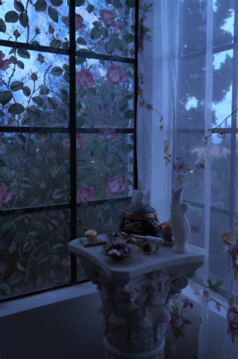 Chateau Bambie🪽 at nightfall🥀 with @Calypso Studios jewelry scattered around #roomtour