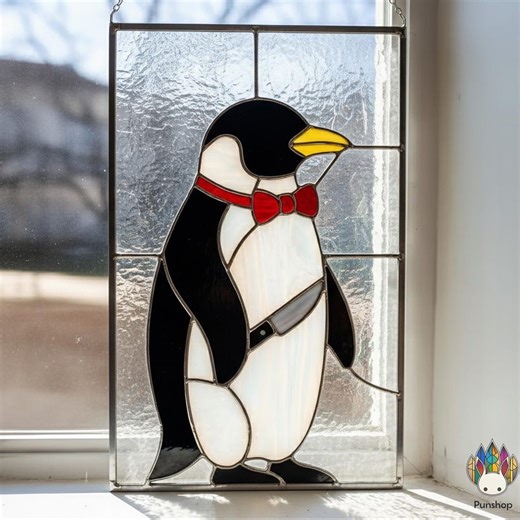 PUN840 Penguin Stained Glass Pattern, Cute Penguin Window Panel Template PDF - Etsy