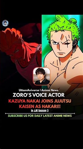 Kazuya Nakai (the voice of Zoro) is joining the JJK cast as the legendary Hakari for Season 3!