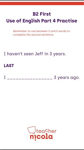 B2 First Use of English exercise. Test your keyword transformation skills. Answer is in the first pinned comment.