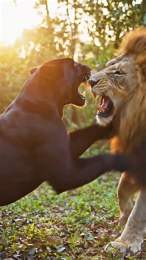 black panther attacking lion #lion