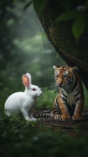 Rabbit Meets Tiger 🐯 || Rabbit and Tiger #shorts #viral #trending #viralshorts