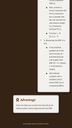 Potentiometer: principle, construction, and applications e.g., measuring EMF, internal resistan...