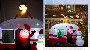 8FT Christmas Inflatable Santa Snowman Camper Inflatables Decoration with LED Lights Outdoor Yard to Blow Up Christmas Car Easter Decorations