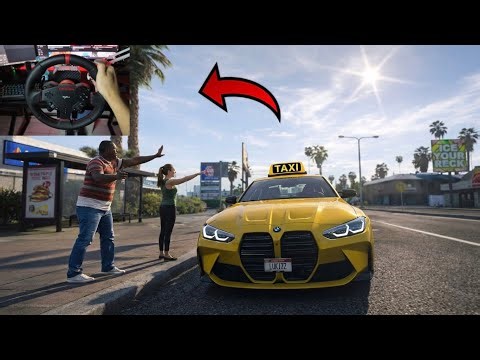 GTA 5 - BMW M3 Competition realistic driving as a taxi | GTA 5 + Steering Wheel Gameplay |