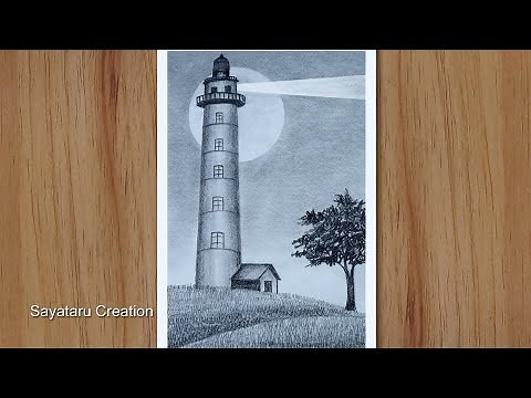 How to draw lighthouse in pencil step by step, Pencil Drawing for beginners
