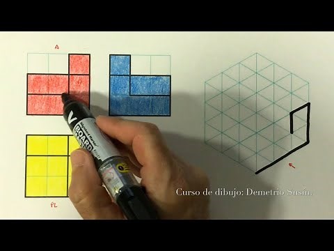 Perspectiva isométrica a partir de alzado, planta y perfil. Sistema europeo. Con audio y 3D.