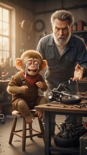 Poor baby monkey win a Race