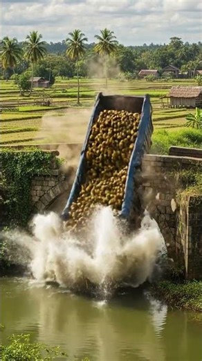 “DERAILING THE OLD BRIDGE! 🚚💥 Watch a Diesel Truck Crash and Coconuts EXPLODE into the River! 😱 #