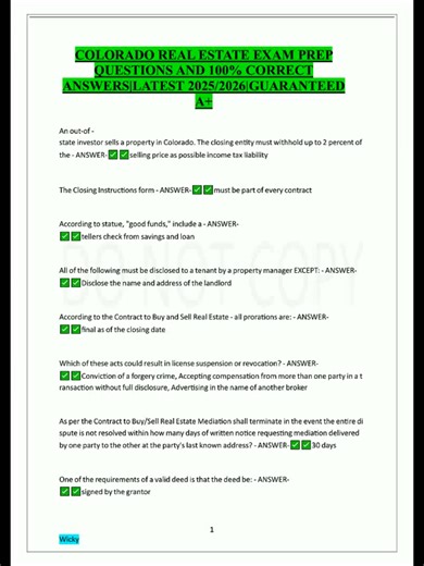 This is the *exact* Colorado Real Estate Exam prep that’s helping students score a guaranteed A in 2025–2026 🎯 We’re not guessing—we’re giving you REAL exam-style questions with 100% verified, correct answers clear breakdowns so you actually *understand* why it’s right. No outdated material. No fluff. Just what’s on the test RIGHT NOW. And yes—we offer full Colorado real estate exam resources: video lessons, state-specific practice banks, flashcards, and walkthroughs for every tricky topic (tru