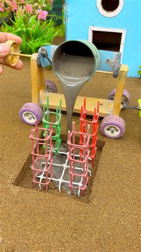 Mini Cement Mixer Machine 😱 DIY Mason Lab | Amazing Concrete Pouring Trick #shorts