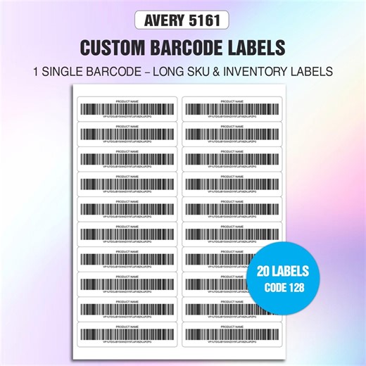 Custom Barcode Labels – Avery 5161 – Long SKU & Inventory Labels – 20 Labels Per Sheet – Code 128 Printable