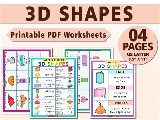 Printable 3D Shape Posters | Math Classroom Display | Geometry Anchor Chart | Faces Edges Vertices | Pastel Rainbow | PDF - Etsy Canada