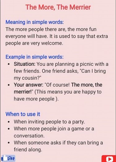 English Idioms: What Does "The More, The Merrier" Mean? #EnglishTips #StudyEnglish #CommonIdioms