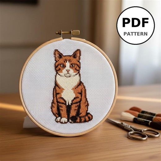 Cute Sitting Cat Cross Stitch Pattern, Small 100x100 Easy Beginner Design, Kitten Embroidery PDF Download, 9 DMC Colors, Simple Modern Art - Etsy