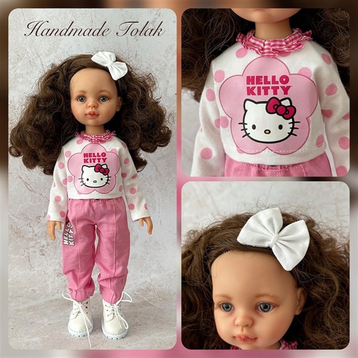 Handmade Clothes for Dolls Paola Reina 32cm Amigas Cotton Blouse With Hello Kitty, Hairpin, Pink Militia Pants - Etsy