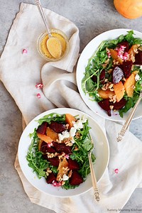 Roasted Beet Salad with Goat Cheese, Arugula, and Homemade Dressing
