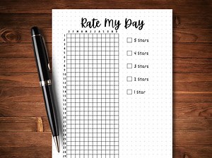 Rate My Day - PRINTABLE Journal Page - Printable Planner Page - Daily Rating Tracker - Mood Tracker - Year in Pixels - Monthly Tracker - Etsy