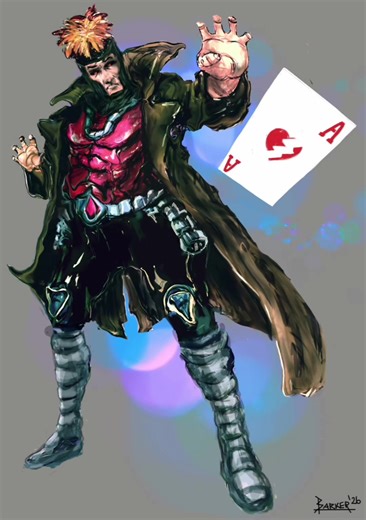 Digital Sketch Process Timelapse of Gambit from X-Men