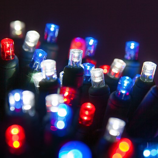5mm LED Wide Angle Red, White and Blue Prelamped Light Set, Green Wire, Commercial - Christmas Lights, Etc