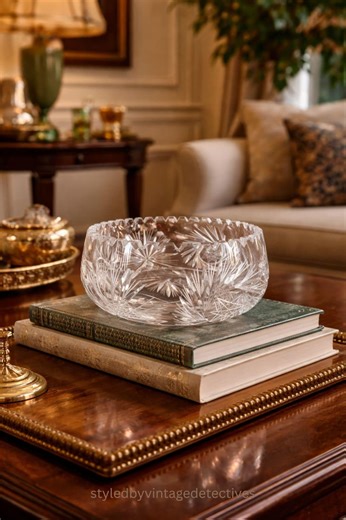 Antique Hand Cut Lead Crystal Bowl | Heavy 1.9kg Pinwheel & Starburst Cut Glass Centrepiece Bowl - Etsy UK