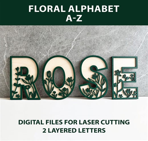 Floral Alphabet SVG, Two-layer Laser Cut Alphabet Bundle A-Z, Laser Ready Files for Names & Decor - Etsy